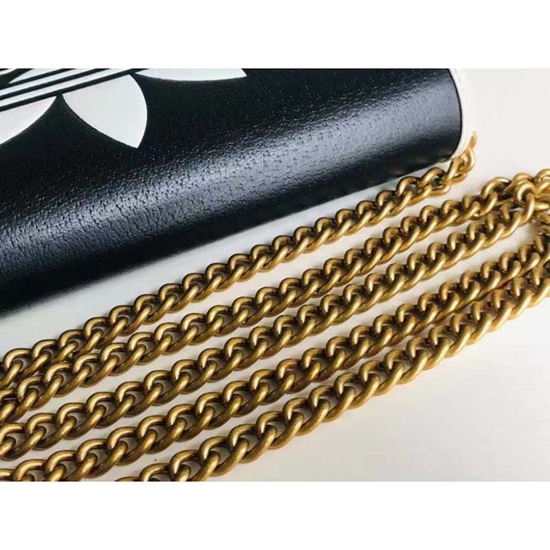 Gucci Women GG Adidas x Gucci Wallet Chain Black White Leather Interlocking G