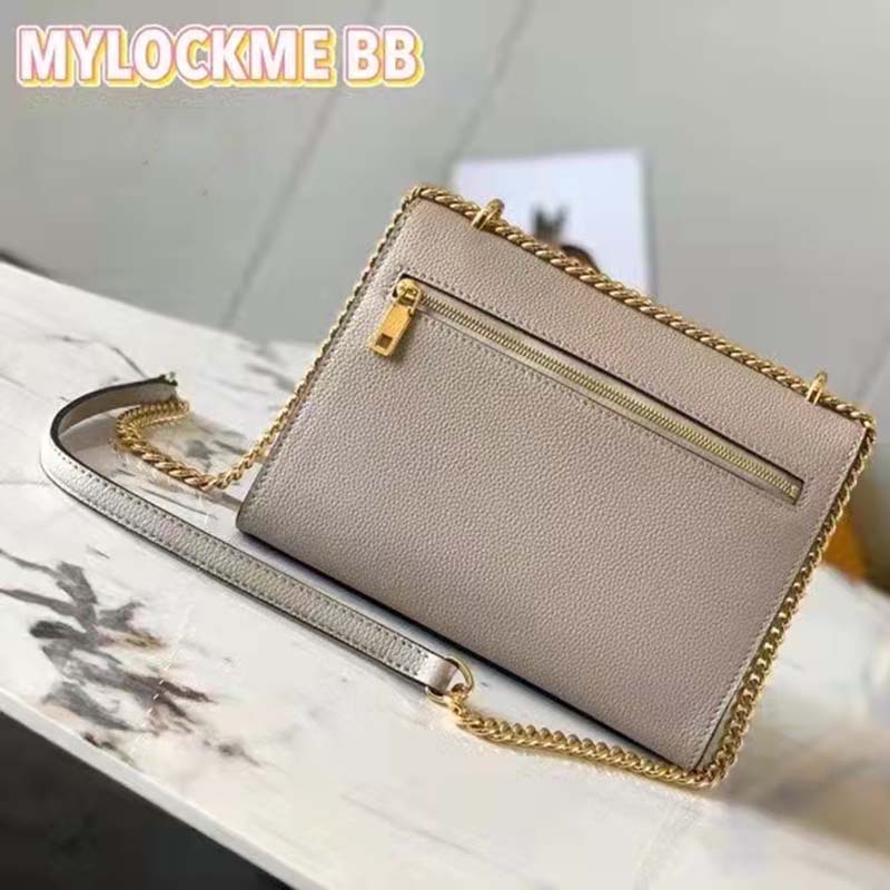 Louis Vuitton LV Women Mylockme Chain Bag Beige Soft Grained Calfskin Turn Lock