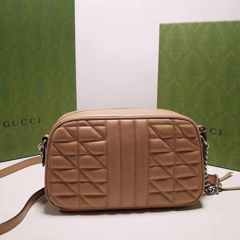 Gucci Women GG Marmont Small Shoulder Bag Beige Matelassé Leather