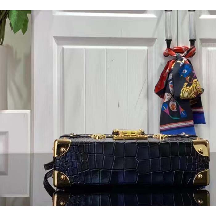 Louis Vuitton LV Women Petite Malle Handbag Saphir Blue Brilliant Niloticus Leather