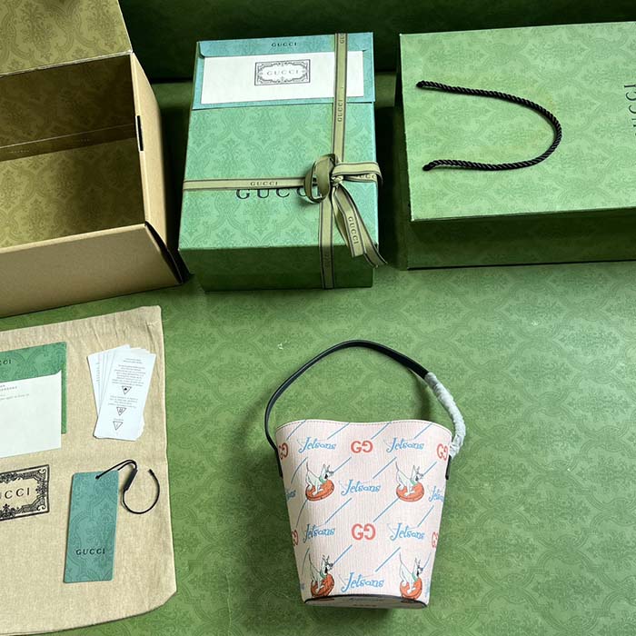 Gucci Children’s Printed Bucket Bag GG The Jetsons Print Pink Supreme Canvas