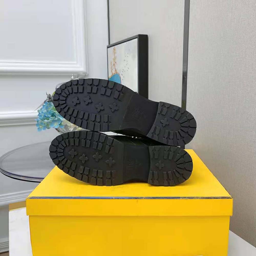 Fendi Women Rockoko Green Leather Biker Boots with Stretch Fabric