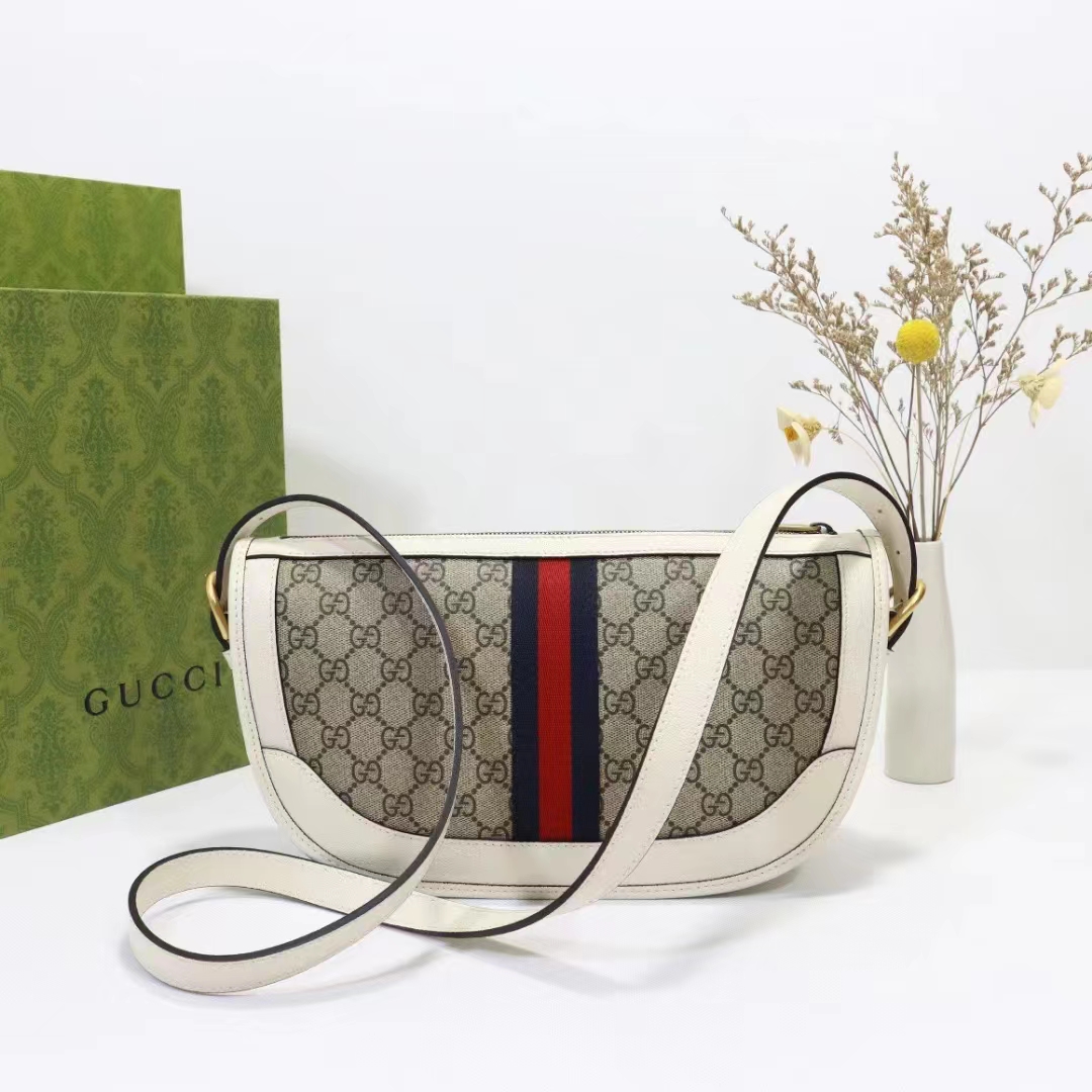 Gucci Unisex GG Ophidia Large Shoulder Bag Beige Ebony GG Supreme Canvas
