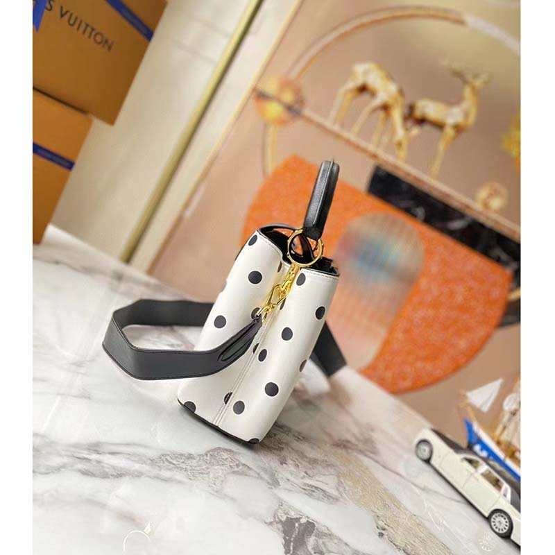 Louis Vuitton LV Women Capucines BB Black White Calfskin Cowhide Leather