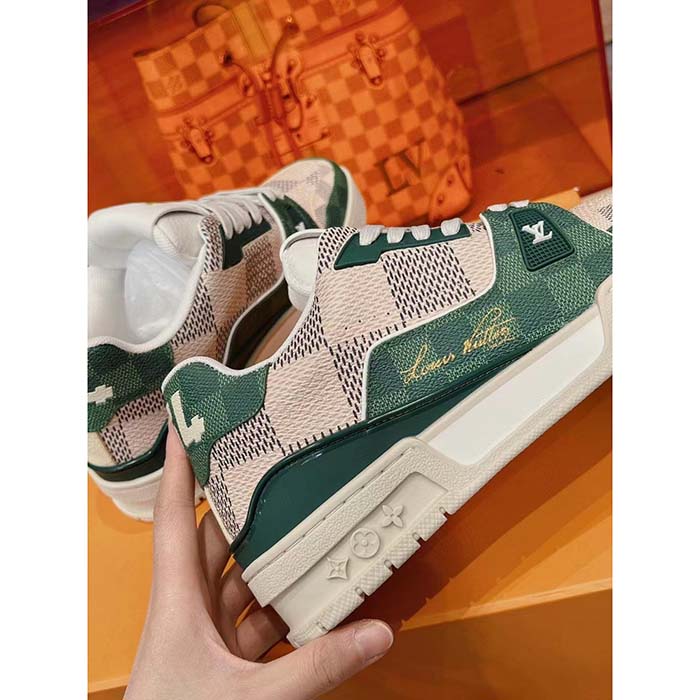 Louis Vuitton Unisex LV Trainer Sneaker Green Damier Grained Calf Leather Rubber Monogram Flowers