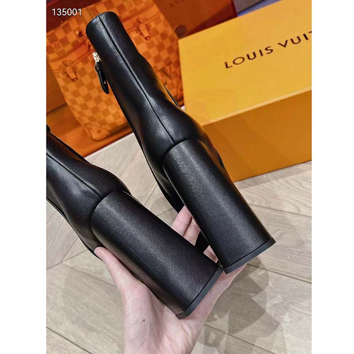 Louis Vuitton LV Women Shake Ankle Boot Black Calf Leather Lambskin Lining Side Zip