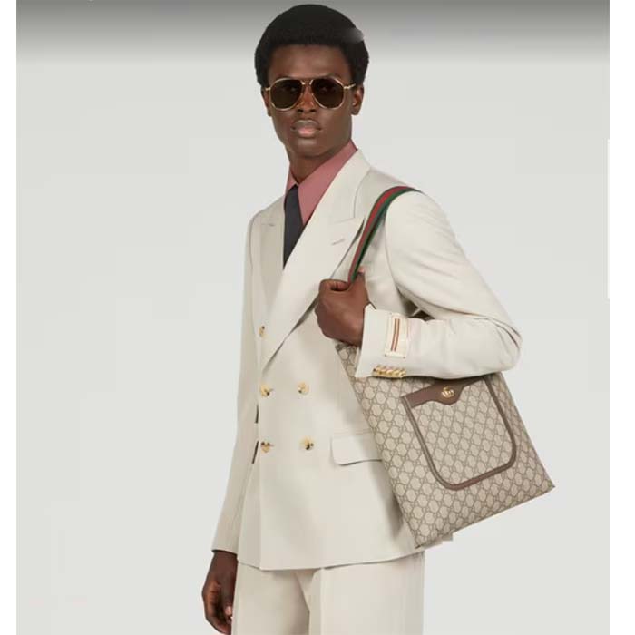 Gucci Unisex Ophidia GG Small Tote Bag Beige Ebony Supreme Canvas