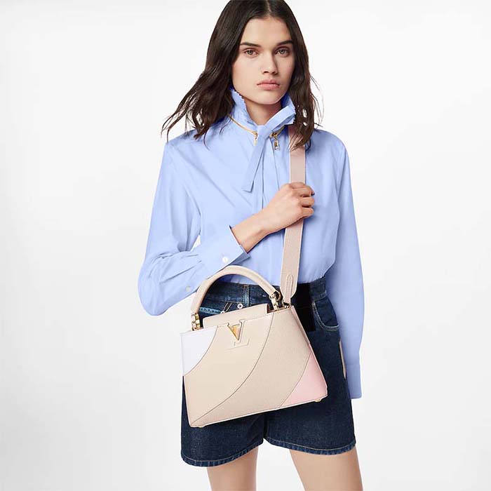 Louis Vuitton LV Women Capucines BB Handbag Beige Taurillon Patent Leather Smooth Calfskin