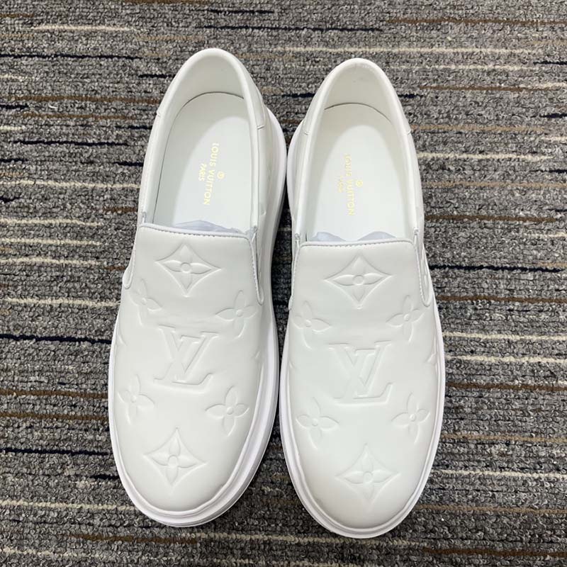 Louis Vuitton LV Unisex Beverly Hills Slip-On Sneaker White Monogram Embossed Calf Leather