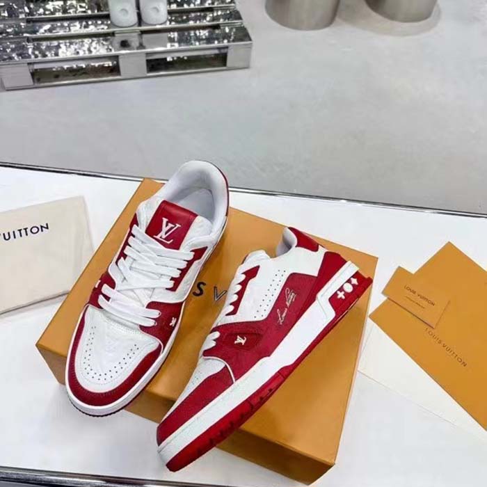 Louis Vuitton Unisex LV Trainer Sneaker Red Mini Monogram Embossed Calf Leather