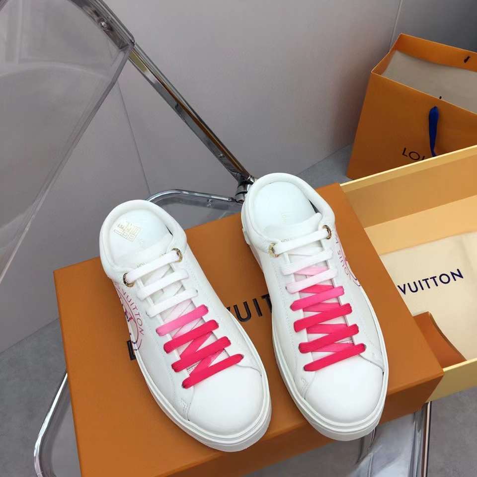 Louis Vuitton Unisex LV Time Out Open-Back Sneaker Fuchsia Pink Printed Calf Leather