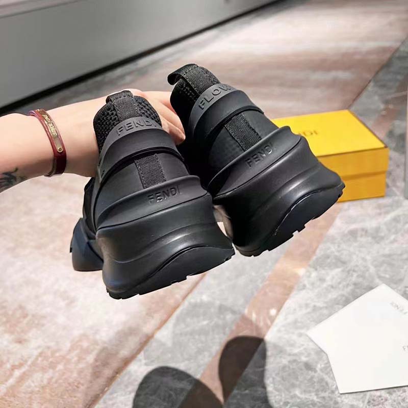 Fendi Unisex FF Fendi Flow Black Mesh Running Sneakers