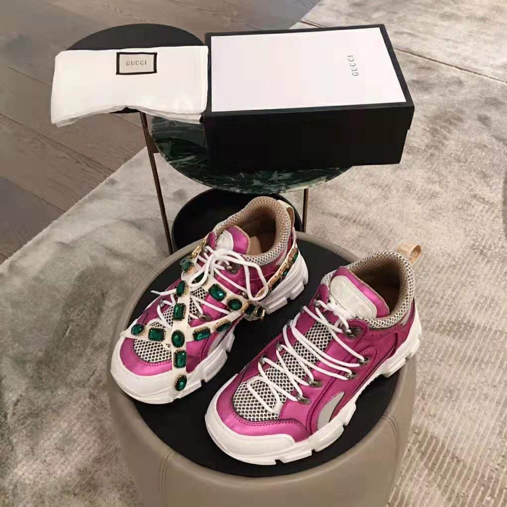 Gucci Women Flashtrek Sneaker with Removable Crystals 5.6cm Height-Pink