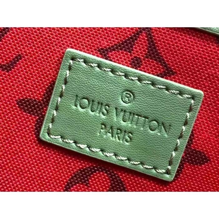 Louis Vuitton LV Unisex Keepall Bandoulière 55 Khaki Green Vermillion Red Monogram Canvas