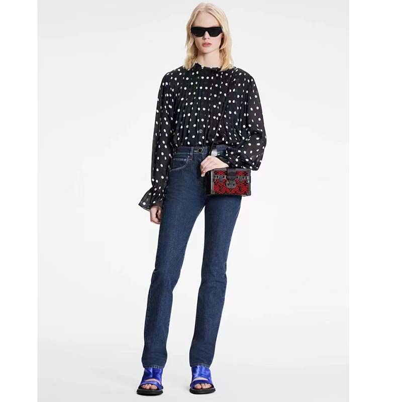 Louis Vuitton LV Women Petite Malle Handbag Black Patent Calfskin Cowhide Leather