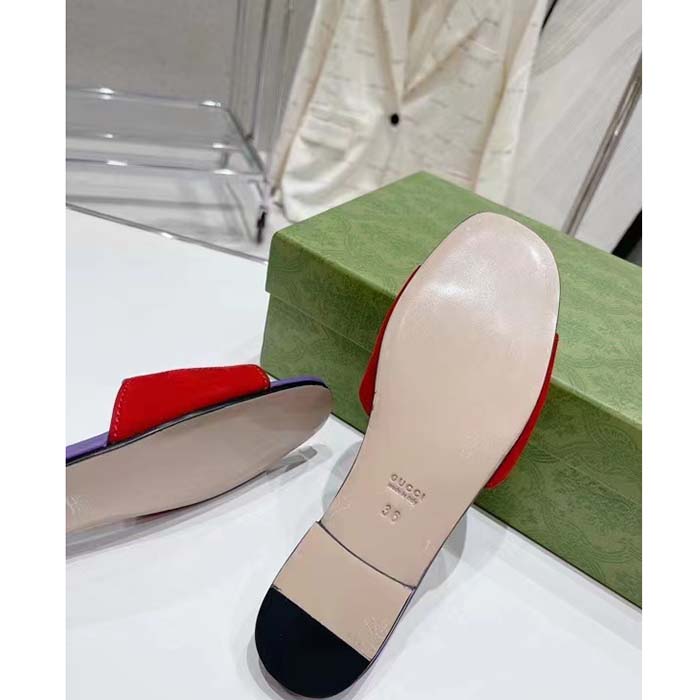 Gucci Unisex Interlocking G Cut-Out Slide Sandal Red Purple Suede Flat