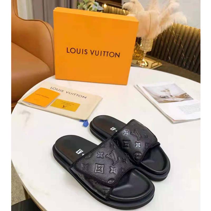 Louis Vuitton LV Unisex LV x NBA Miami Mule Black Monogram Embossed Grained Calf Leather