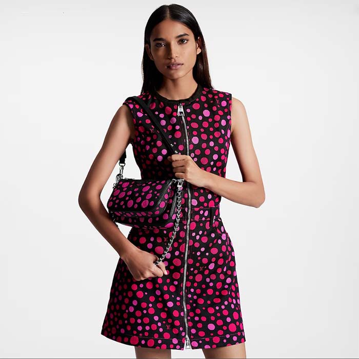 Louis Vuitton Women LV x YK Multi Pochette Accessoires Black Fuchsia Embossed Grained Monogram Empreinte Cowhide