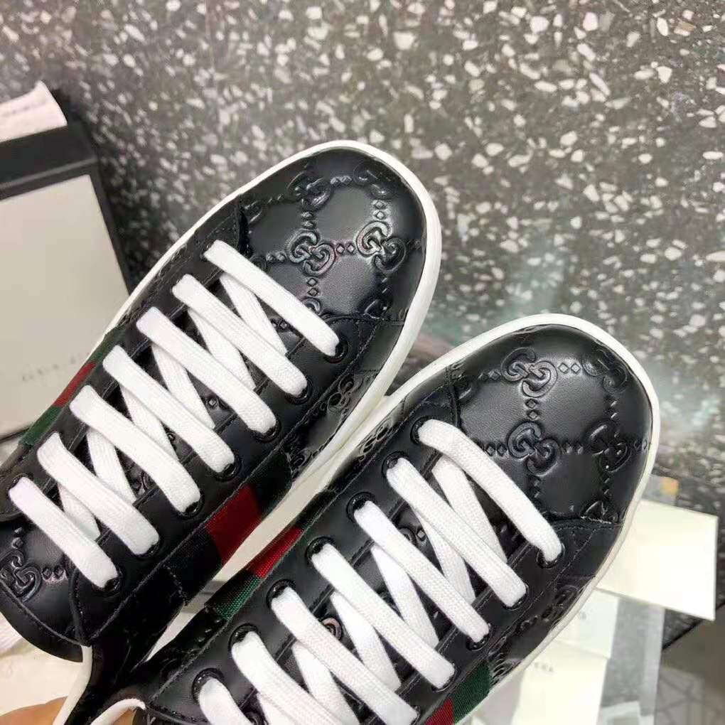 Gucci Men Ace Gucci Signature Sneaker with Web-Black