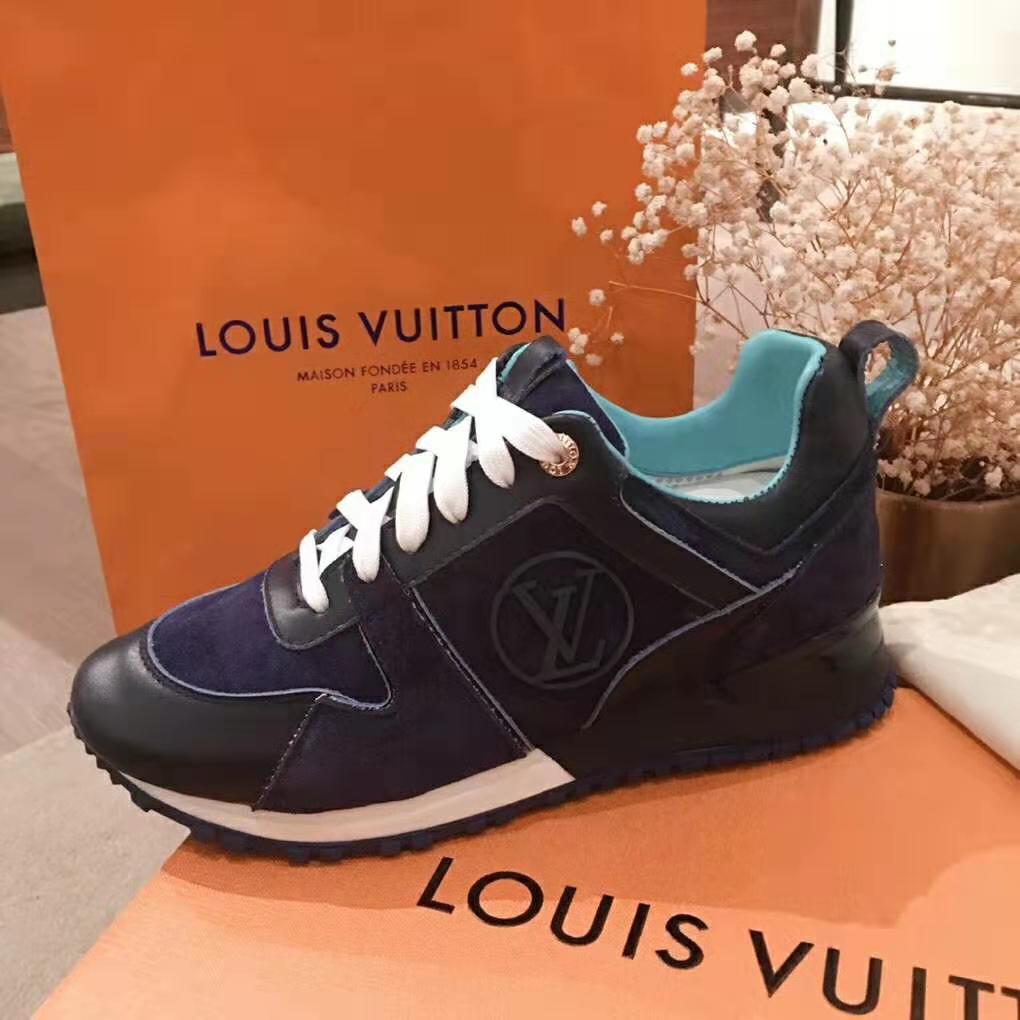 Louis Vuitton LV Women Run Away Sneaker in Suede Calf Leather-Navy