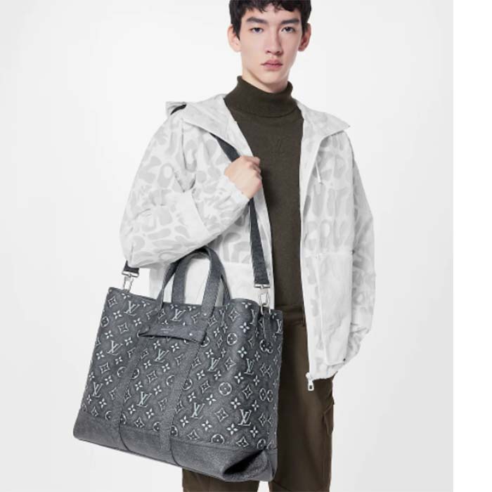 Louis Vuitton LV Unisex Tote Journey Carryall Bag Black Charcoal Cowhide Leather