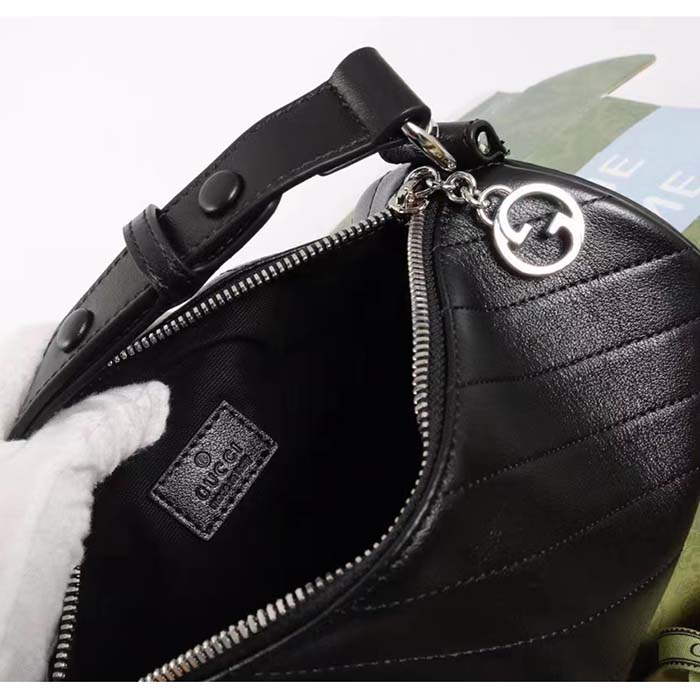 Gucci Women GG Blondie Small Shoulder Bag Round Interlocking G Black Leather