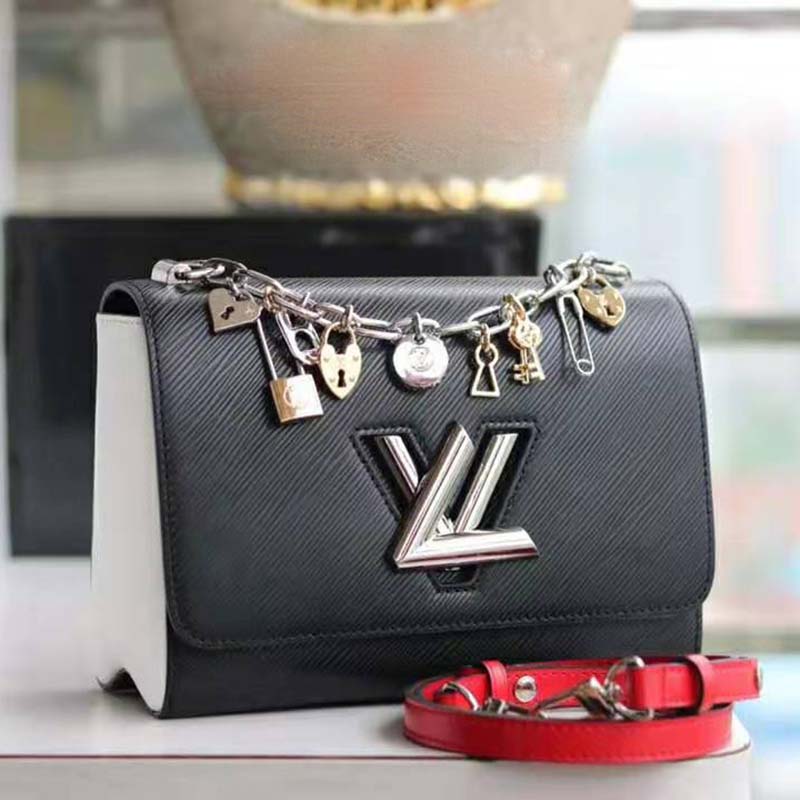Louis Vuitton LV Women Twist MM LV Love Lock Charms Handbag in Epi Cowhide Leather-Black