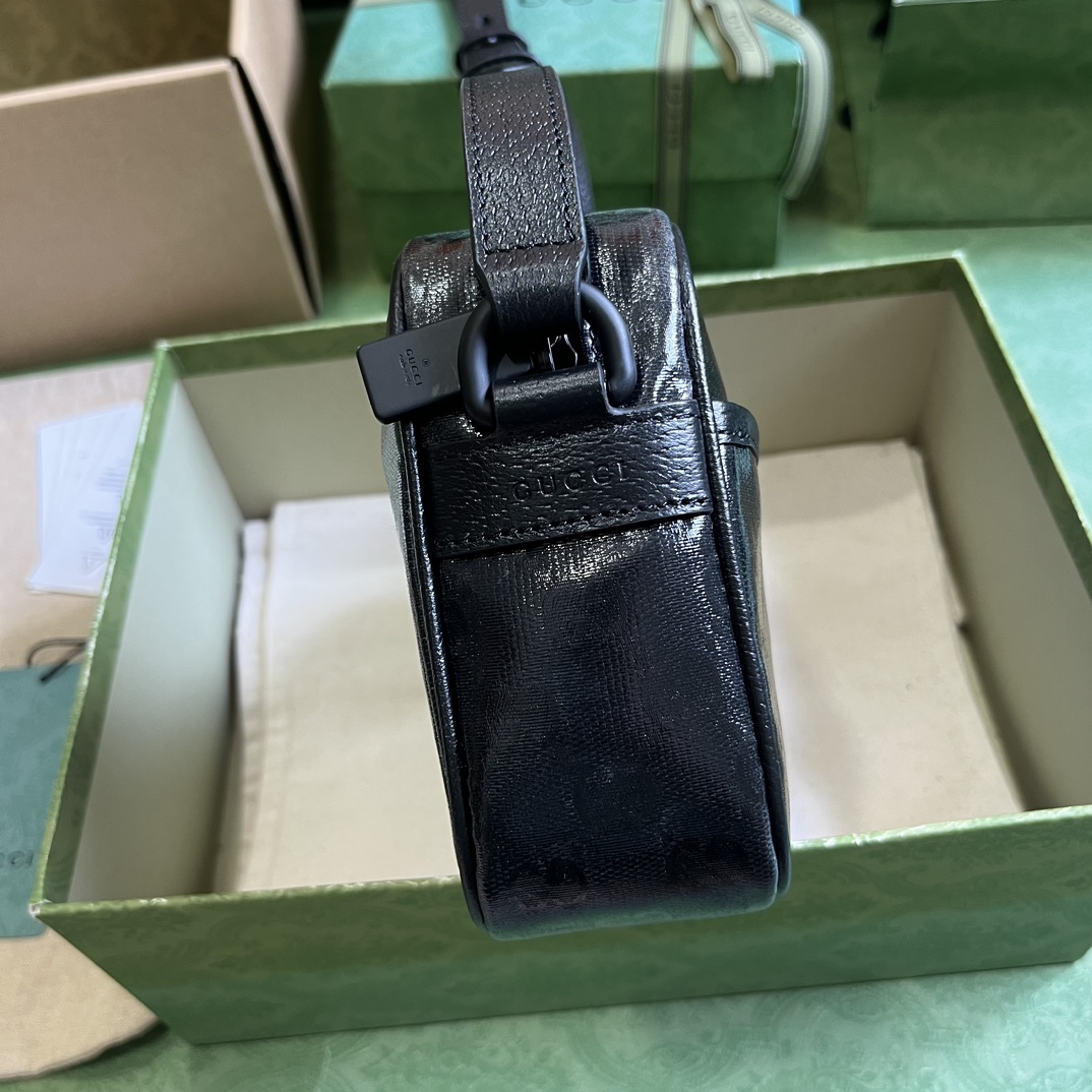 Gucci GG Unisex GG Crystal Mini Shoulder Bag Black Crystal Canvas Leather Nylon Lining