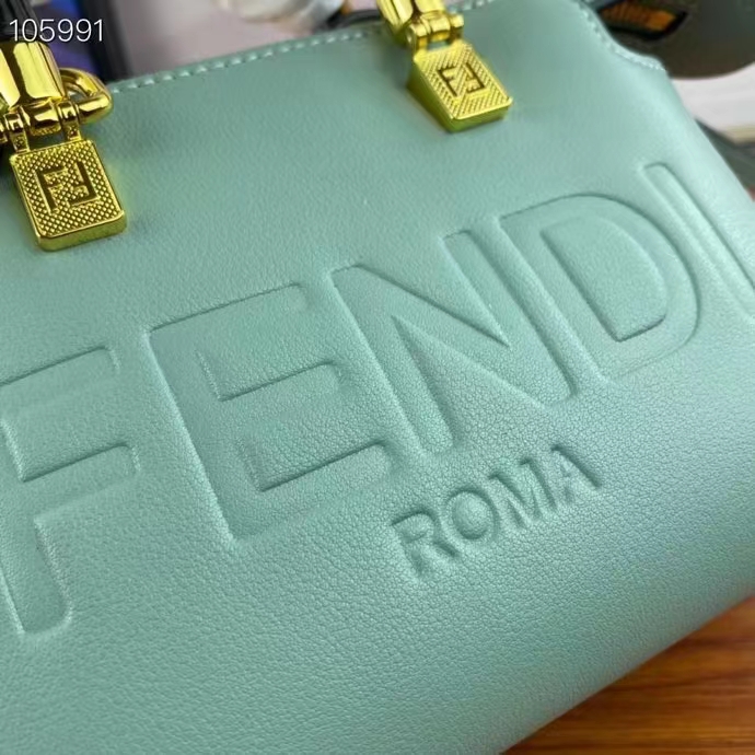 Fendi Women FF By The Way Mini Small Boston Bag Mint Green Leather