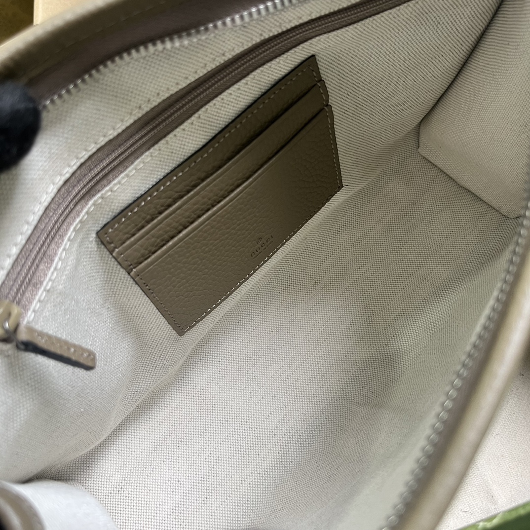 Gucci Unisex Jumbo GG Pouch Taupe Jumbo GG Leather Moiré Lining