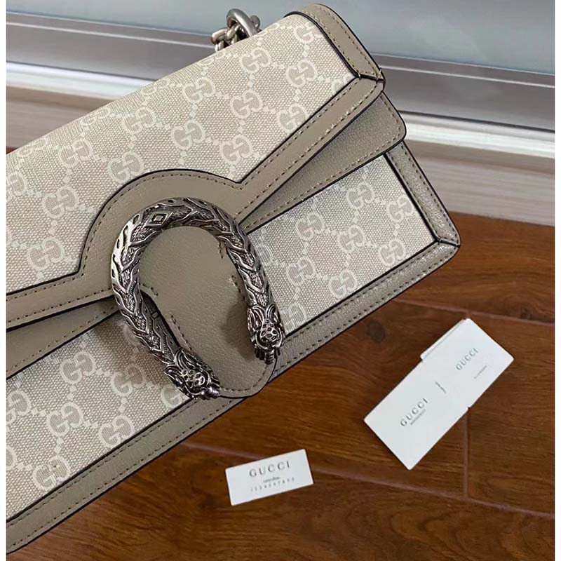 Gucci Women Dionysus Small GG Bag Beige White GG Supreme Canvas