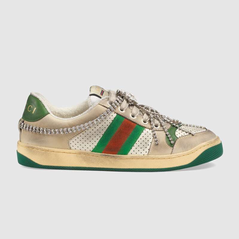 Gucci Women’s Screener Sneaker with Crystals 3.6cm Height-Green