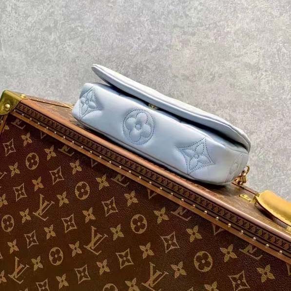 Louis Vuitton LV Women Wallet On Strap Bubblegram Blue Monogram Embroidered Quilted Calf