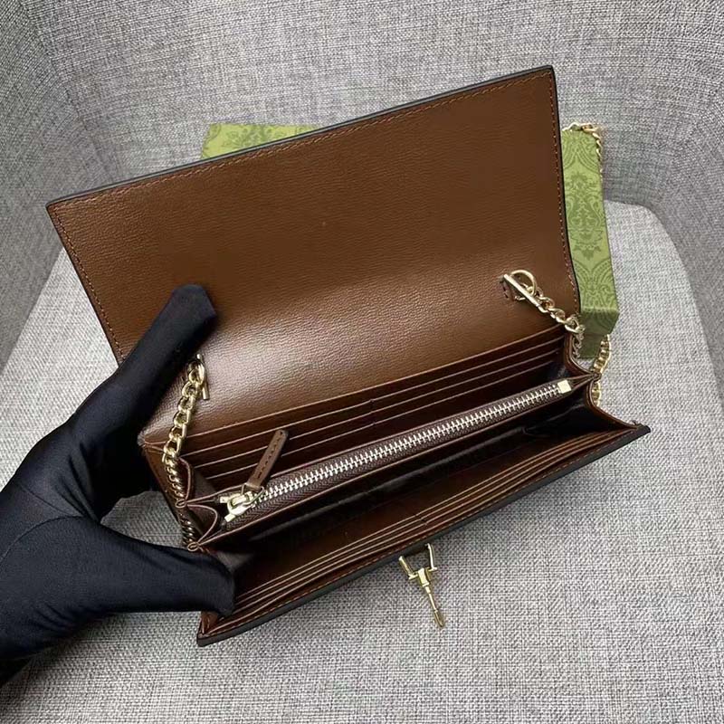 Gucci Women GG Jackie 1961 Chain Wallet Beige Ebony GG Supreme Canvas