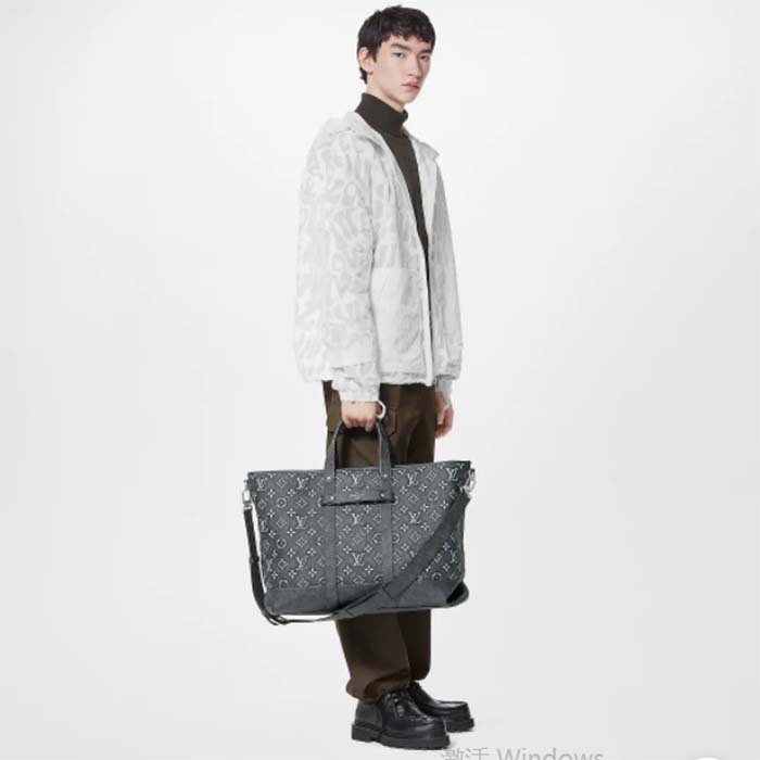 Louis Vuitton LV Unisex Tote Journey Carryall Bag Black Charcoal Cowhide Leather