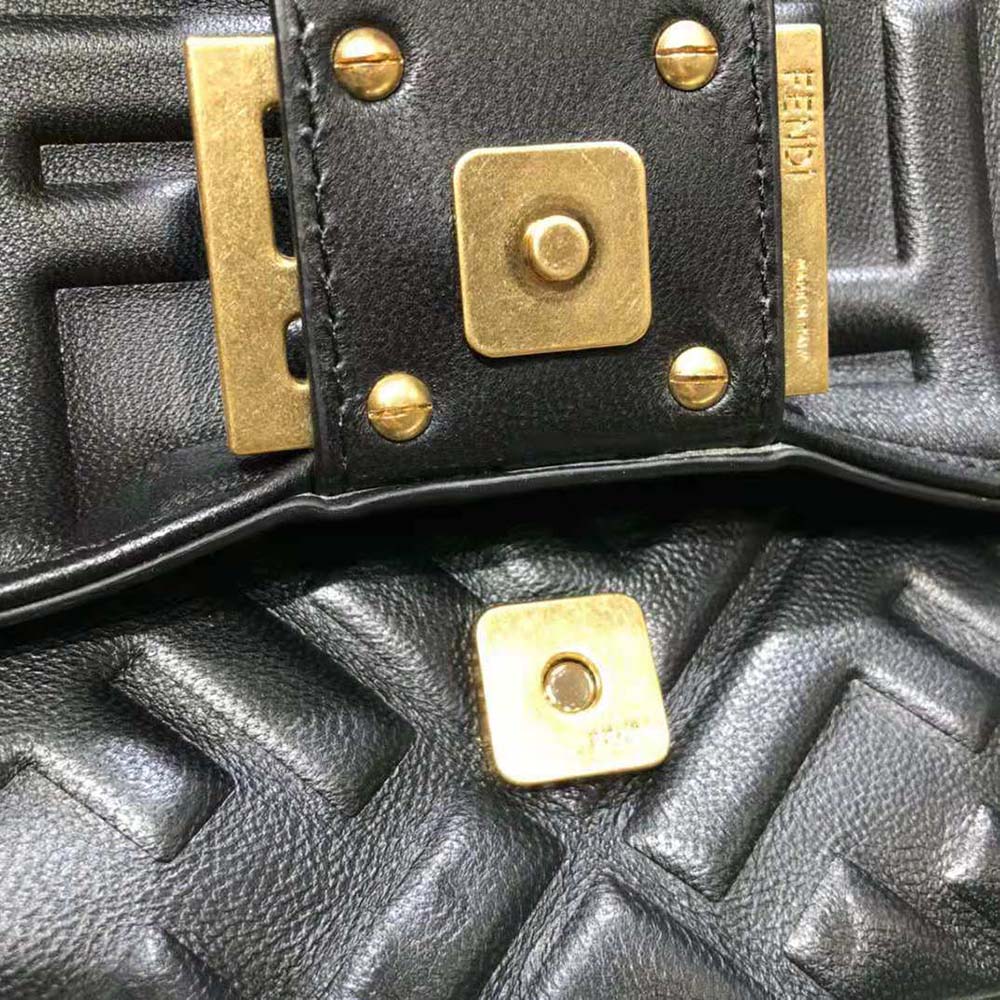 Fendi Women Iconic Medium Baguette Black Leather Bag