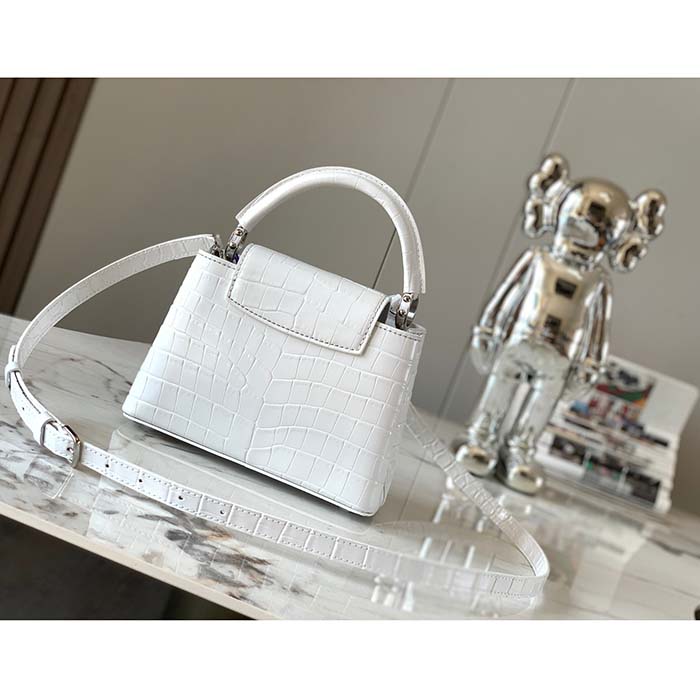 Louis Vuitton LV Women Capucines Mini Handbag White Brilliant Crocodilien Leather