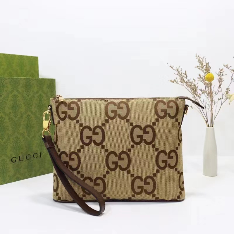 Gucci Unisex Jumbo GG Messenger Bag Camel Ebony Jumbo Canvas