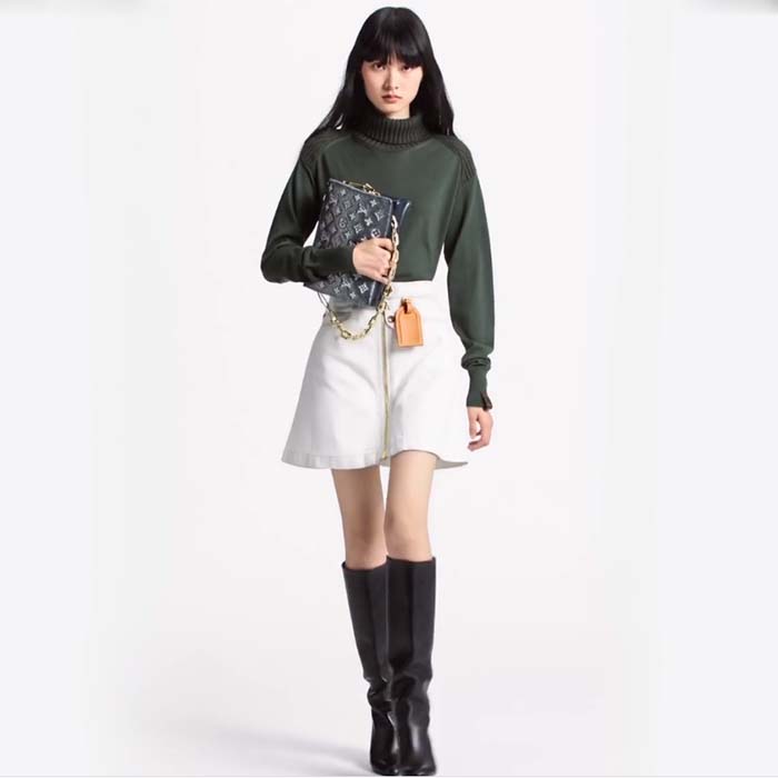 Louis Vuitton LV Women Coussin PM Handbag Blue Lambskin Cowhide Leather Zip Closure