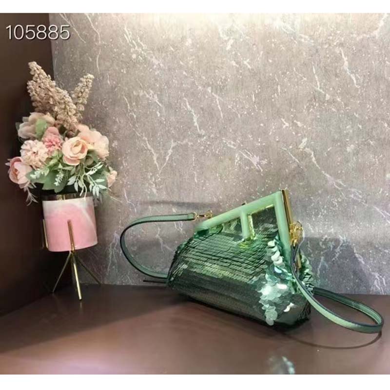 Fendi Women FF First Small Green Sequinned Bag