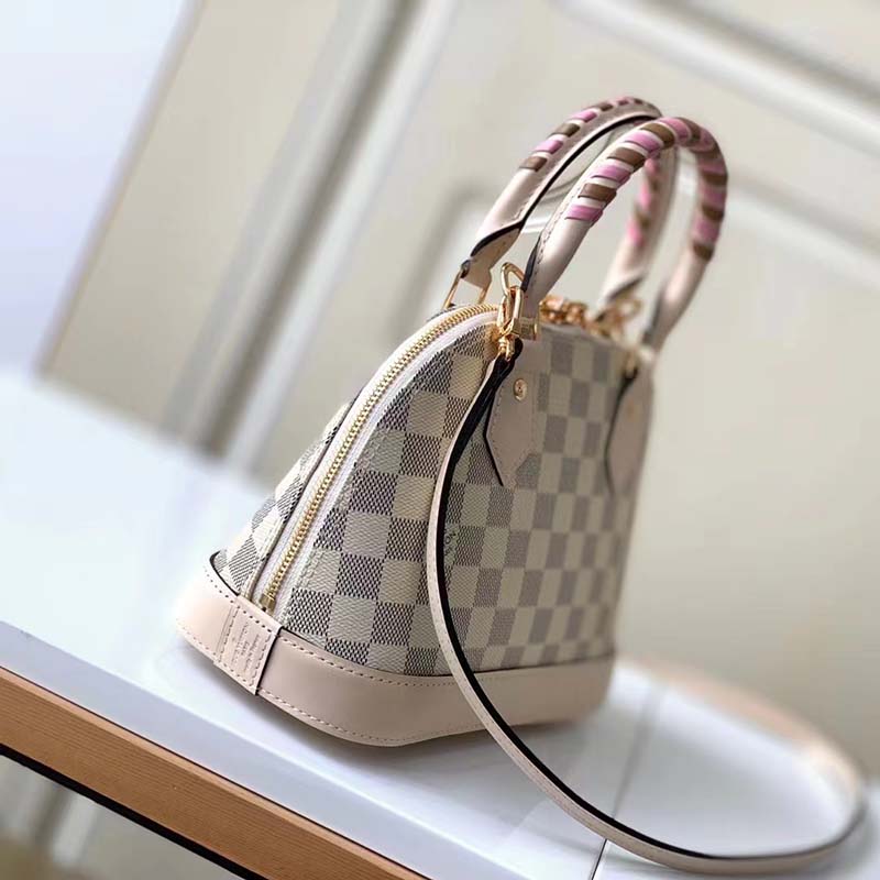 Louis Vuitton LV Women Alma BB Handbag Beige Damier Azur Coated Canvas