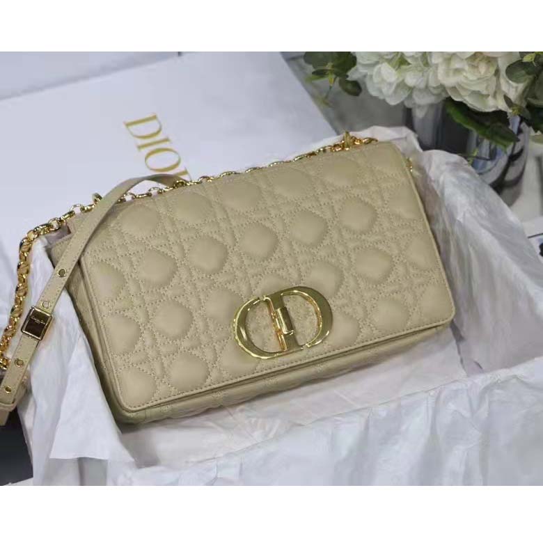 Dior Women CD Large Dior Caro Bag Beige Supple Cannage Calfskin