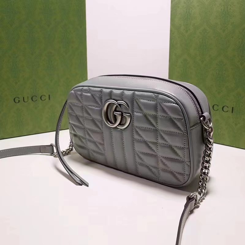 Gucci Women GG Marmont Small Shoulder Bag Grey Matelassé