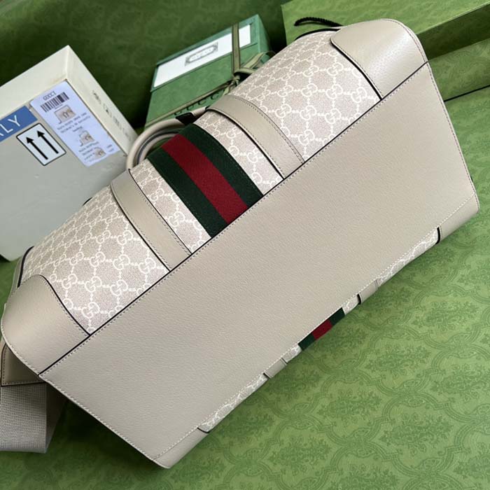 Gucci Unisex Gucci Savoy Duffle Bag Beige White GG Supreme Canvas Double G