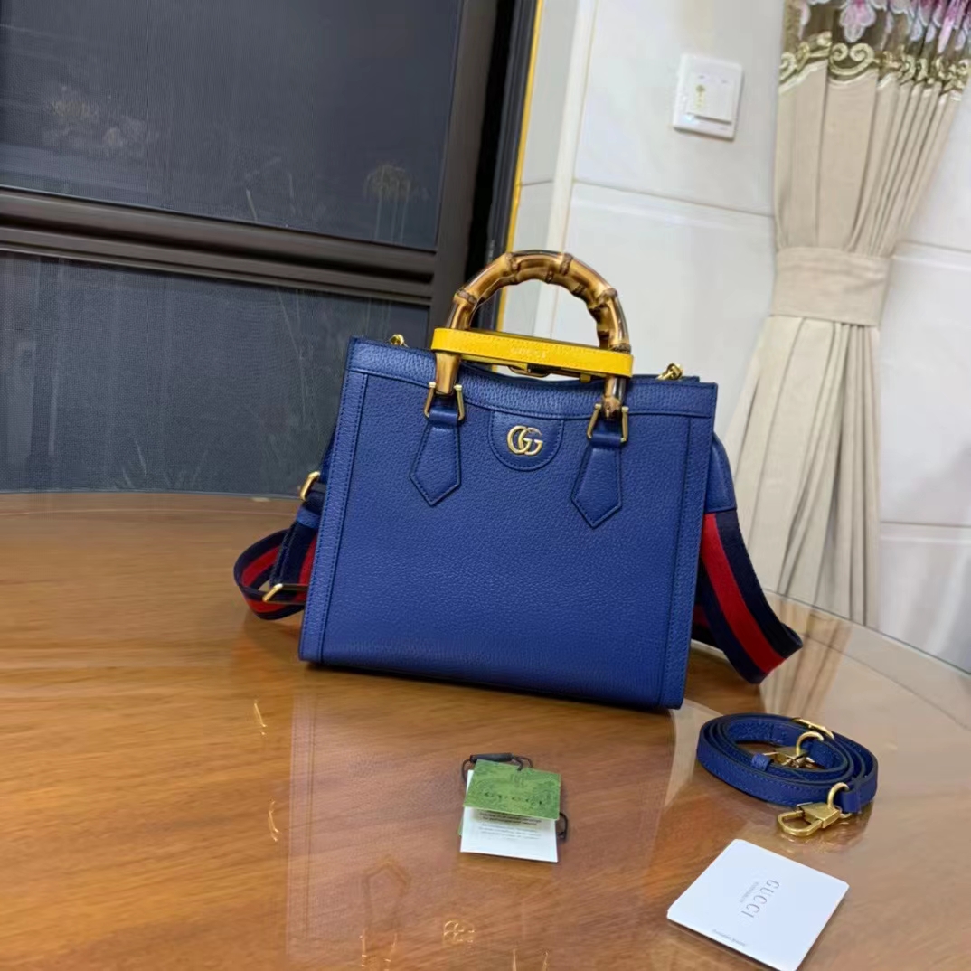 Gucci GG Women Diana Small Tote Bag Double G Royal Blue Leather