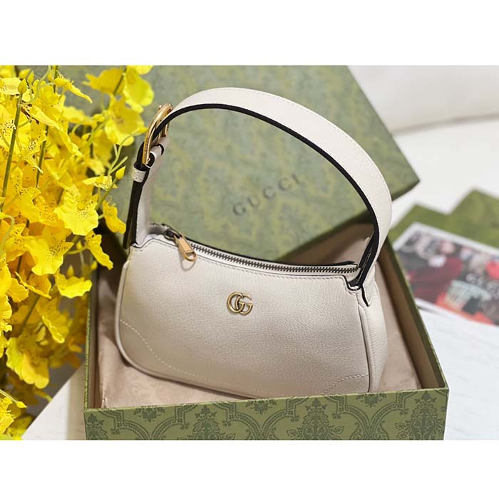 Gucci Women GG Aphrodite Shoulder Bag Double G White Leather Zip Closure