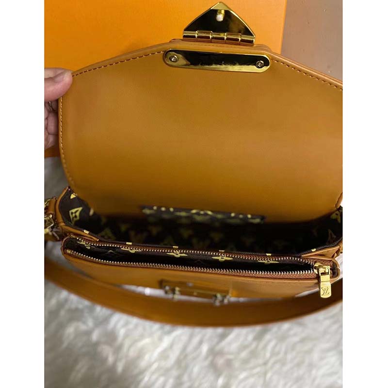 Louis Vuitton LV Women Swing Brown Calfskin Leather Monogram Canvas S Lock