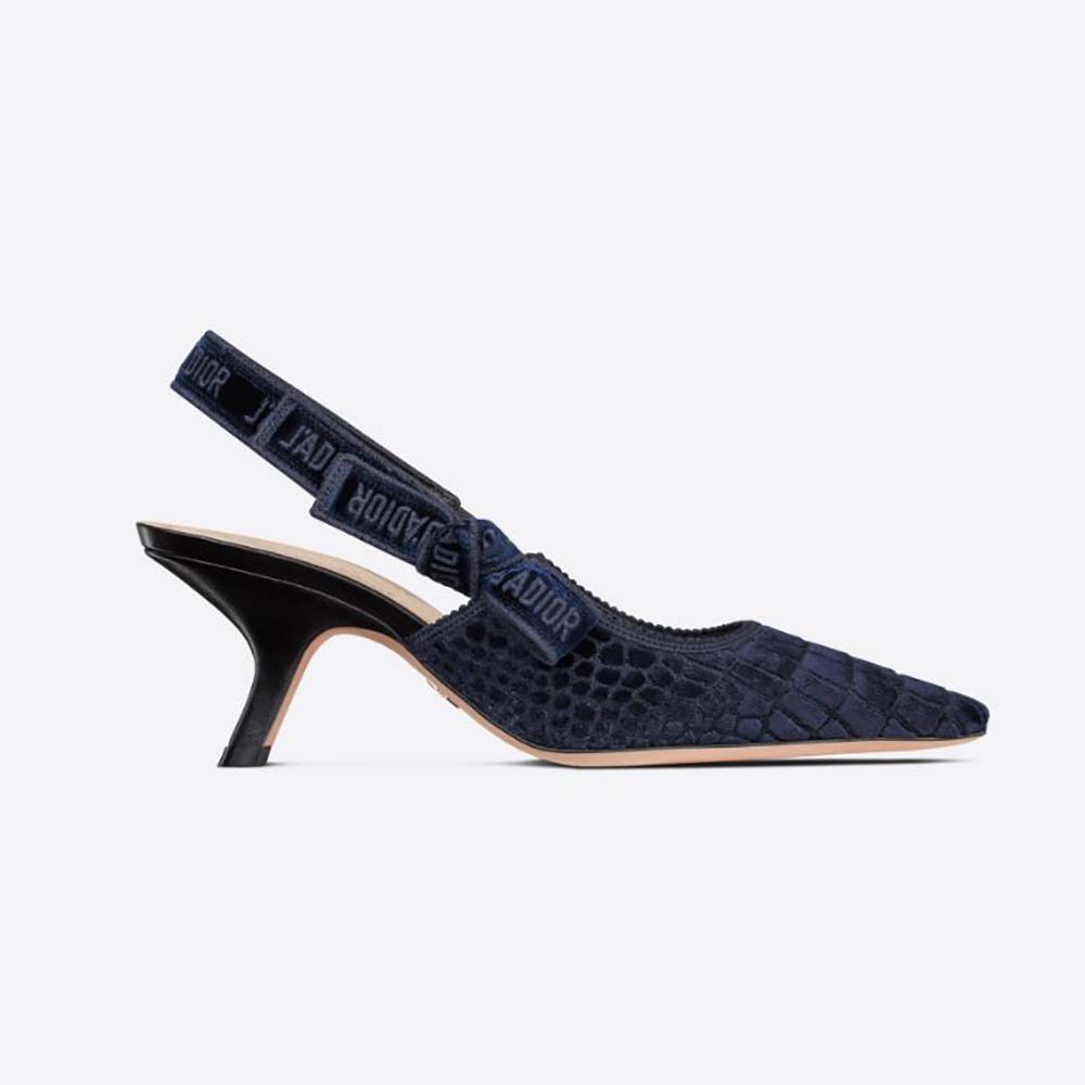 Dior Women J’Adior Slingback Pump Deep Blue Crocodile-Effect Embroidered Velvet