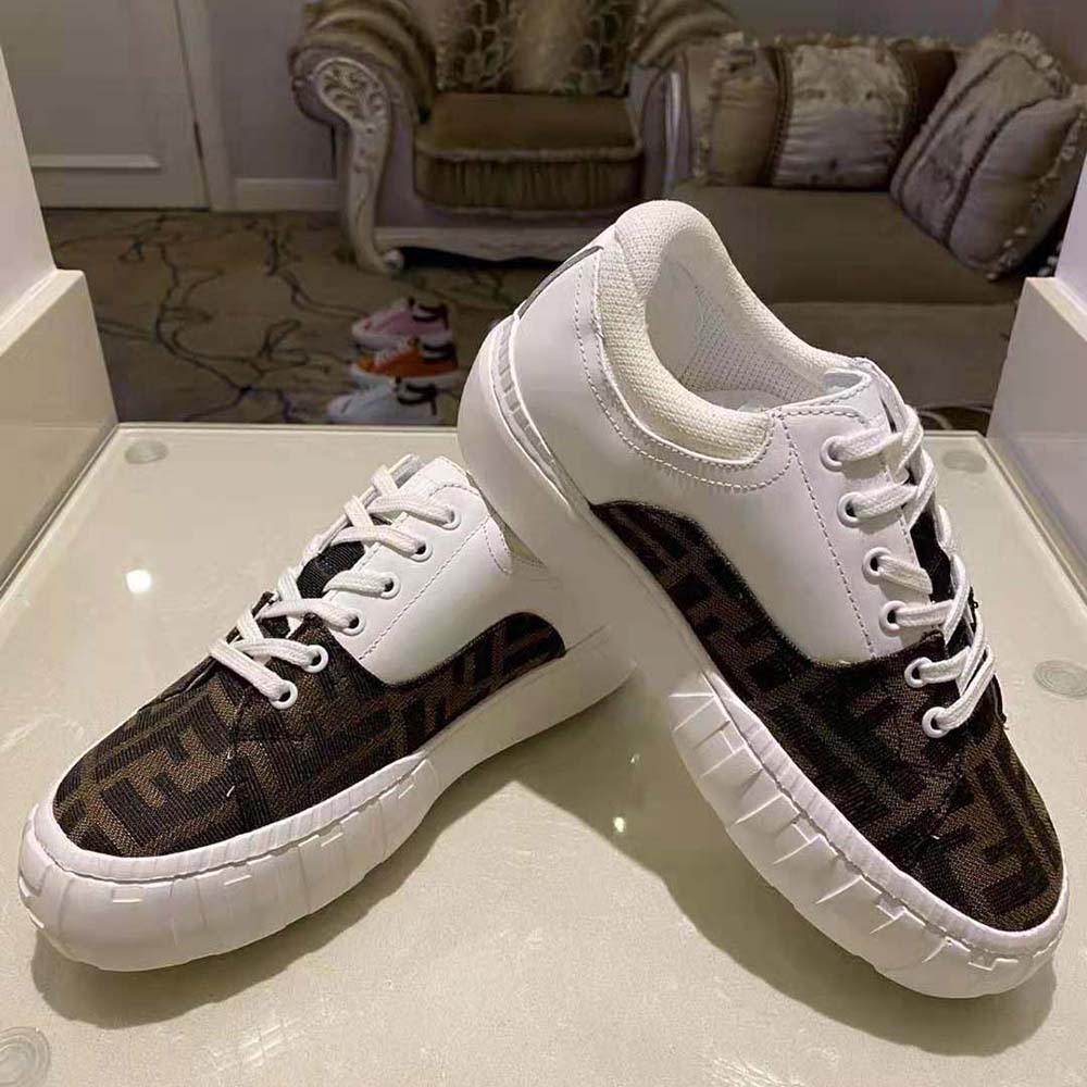 Fendi Women Sneakers Brown Fabric Low-Tops-White