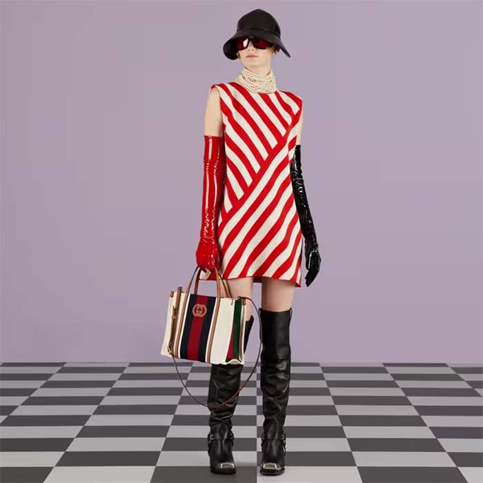 Gucci Women GG Small Interlocking G Tote Bag White Cotton Canvas